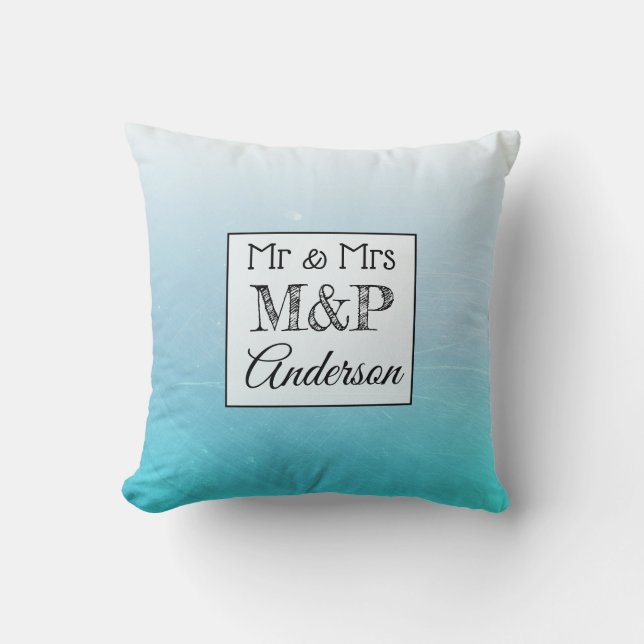 Personalisiert Aqua Blue Wedding Pillow Kissen (Vorderseite)