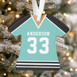 Personalisiert Aquamarin und Black Hockey Jersey Ornament