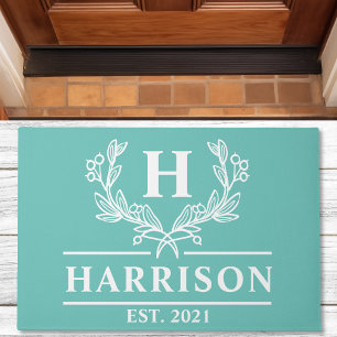 Personalisiert Aquamarine Laurel Monogram Fußmatte