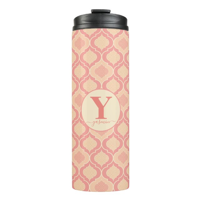 Personalisiert Arabesque Cora Pink und Creme Thermosbecher (Vorderseite)