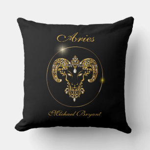 Personalisiert Aries Zodiac Sun Sign Black Gold Kissen