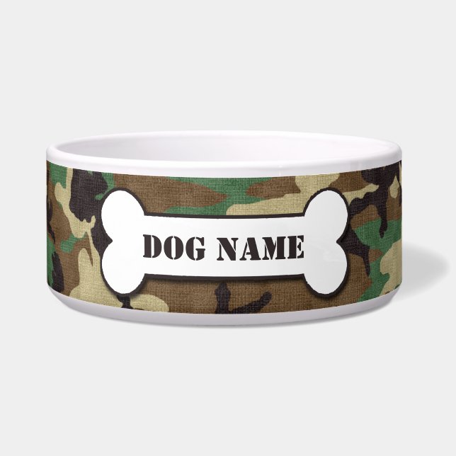 Personalisiert Army Woodland Camouflage Dog Bowl Napf (Vorderseite)