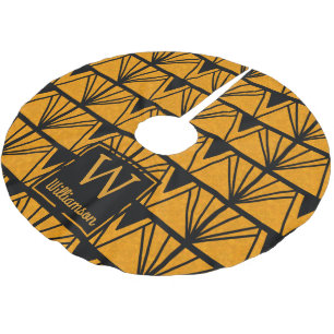 Personalisiert - Art Deco Glam Amber & Black Polyester Weihnachtsbaumdecke
