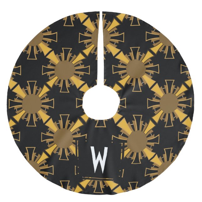Personalisiert - Art Deco Golden Sunburgs Polyester Weihnachtsbaumdecke (Vorderseite)