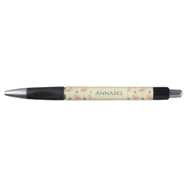 Personalisiert Art Deco inspiriert Flamingo gemust Kugelschreiber (Vorderseite)