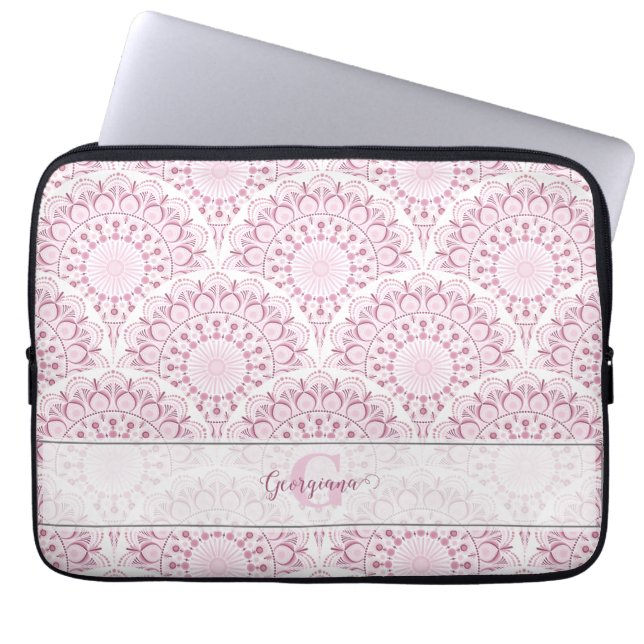 Personalisiert Art Deco Pink Confetti Lace Mandala Laptopschutzhülle (Vorderseite)