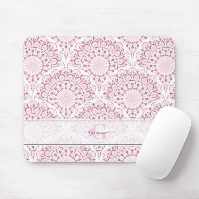 Personalisiert Art Deco Pink Confetti Lace Mandala Mousepad (Mit Mouse)