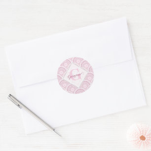 Personalisiert Art Deco Pink Confetti Lace Mandala Runder Aufkleber