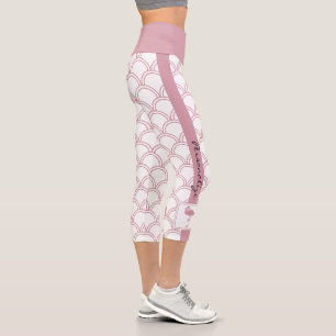 Personalisiert Art Deco Wave Patten Pink Flamingo Capri Leggings
