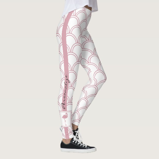 Personalisiert Art Deco Wave Patten Pink Flamingo Leggings (Rechts)