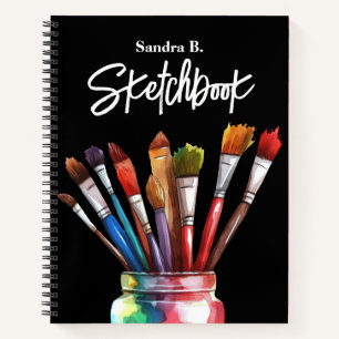 Personalisiert Artist Paintbrush Black Sketchbook Notizbuch