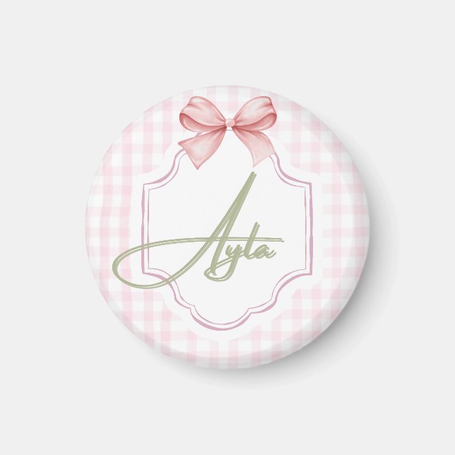 Personalisiert Ayla Baby Girl Kinderzimmer Bow&Gin Magnet (Vorne)