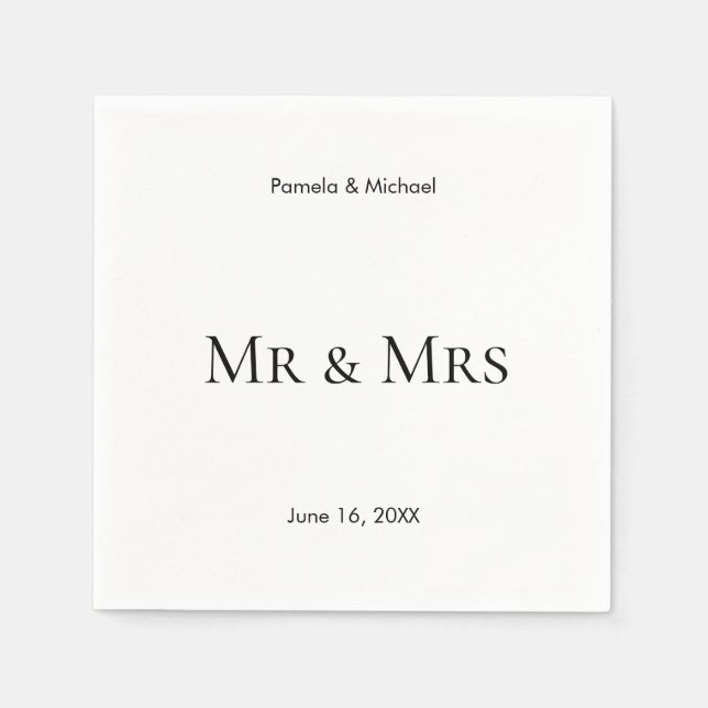 Personalisiert B&W Mr & Mrs. Serviette (Vorderseite)