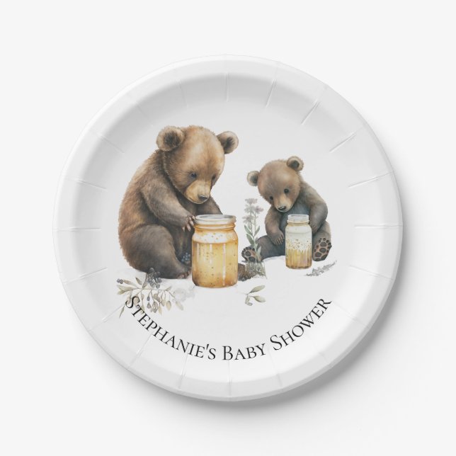 Personalisiert Baby Bear's Honey Baby Shower Telle Pappteller (Vorderseite)