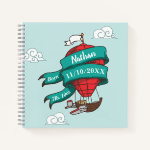 Personalisiert Baby Birth Statistics Hot Air Ballo Notizbuch