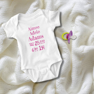 Personalisiert Baby Birth Stats Bodysuit Magenta Strampler