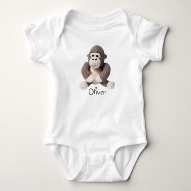 Personalisiert Baby Bodysuit Crochet Gorilla Baby Strampler (Vorderseite)