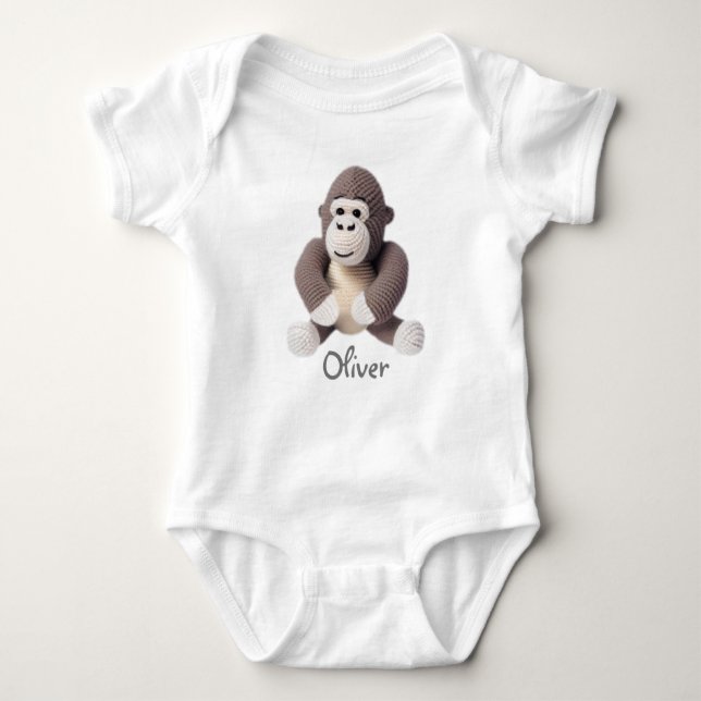 Personalisiert Baby Bodysuit Crochet Gorilla Strampler (Vorderseite)