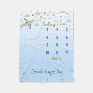Personalisiert Baby Boy Airplane Meilenstein Fleecedecke