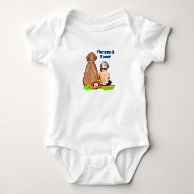 Personalisiert Baby Boy and Dog Strampler (Vorderseite)