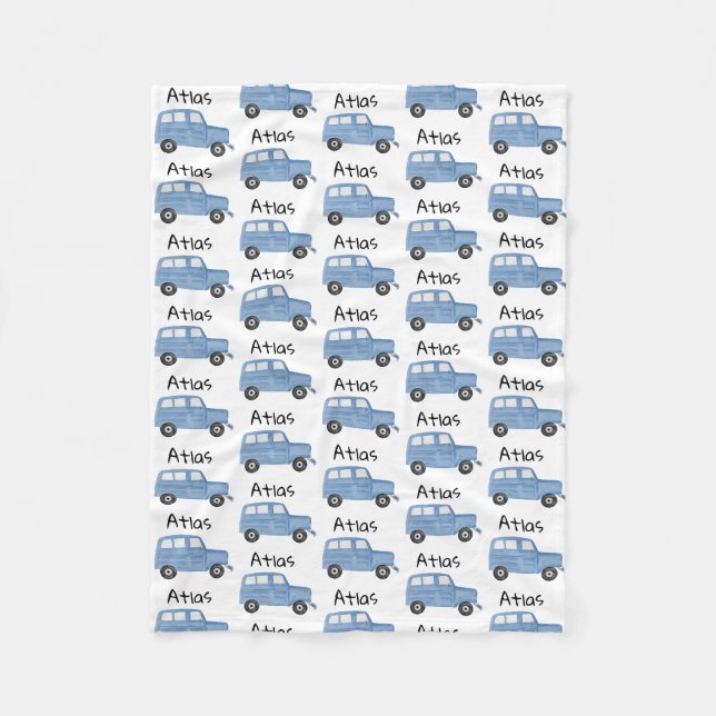 Personalisiert Baby Boy Blue Jeep Car Fleecedecke (Vorderseite)