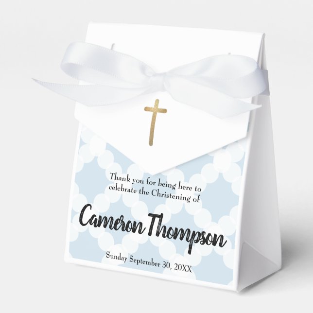 Personalisiert Baby Boy Christening Blue Gold Cros Geschenkschachtel (Vorderseite)