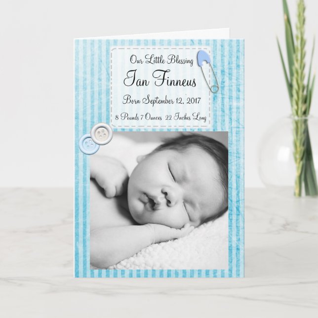 Personalisiert Baby Boy Foto Geburtshinweis Ankündigung (Vorderseite)