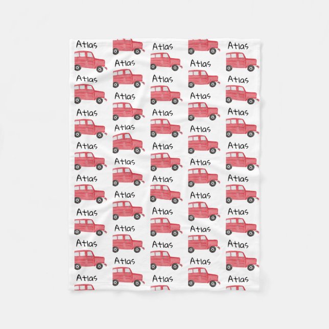 Personalisiert Baby Boy Red Jeep Car Fleecedecke (Vorderseite)