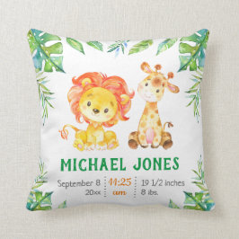 Personalisiert Baby Boy Stats Green Safari Kinderz Kissen