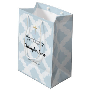 Personalisiert Baby Boy Taufe Blue Gold Cross Mittlere Geschenktüte