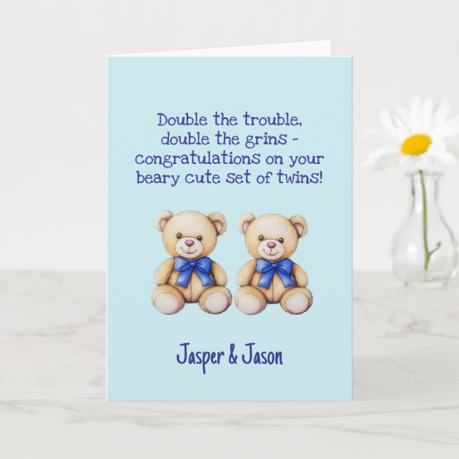 Personalisiert Baby Boy Twins Herzlichen Glückwuns Karte (Kleine Pflanze)