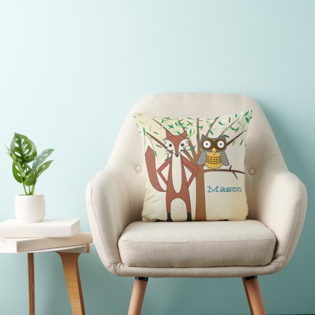 Personalisiert Baby Boy's Room Niedlich Fox and Ow Kissen (Stuhl )