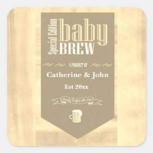 Personalisiert Baby Brew Funny Dusche Sepia Quadratischer Aufkleber