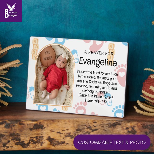 Personalisiert Baby Christlich Gebet Keepake Fotoplatte (Baby Footprints plaque with customizable photo, name and Christian Bible blessing. )