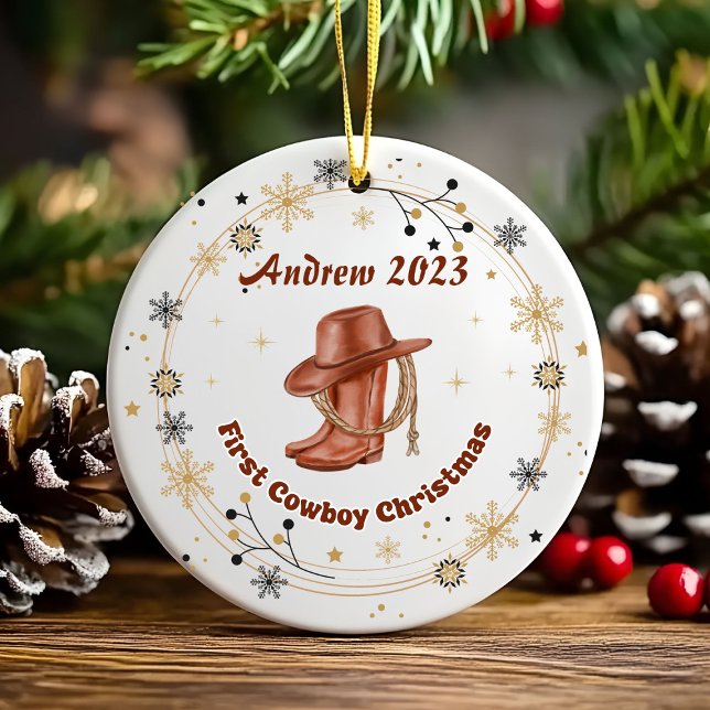 Personalisiert Baby Cowboy First Christmas Keramik Ornament (Von Creator hochgeladen)