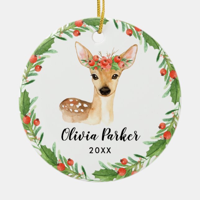 Personalisiert Baby Deer | Niedlich Baby Girl Foto Keramik Ornament (Vorne)
