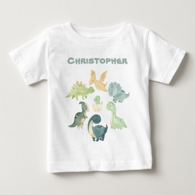 Personalisiert Baby Dinosaur Baby T-shirt (Vorderseite)