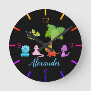 Personalisiert Baby Dinosaur & Friends Runde Wanduhr