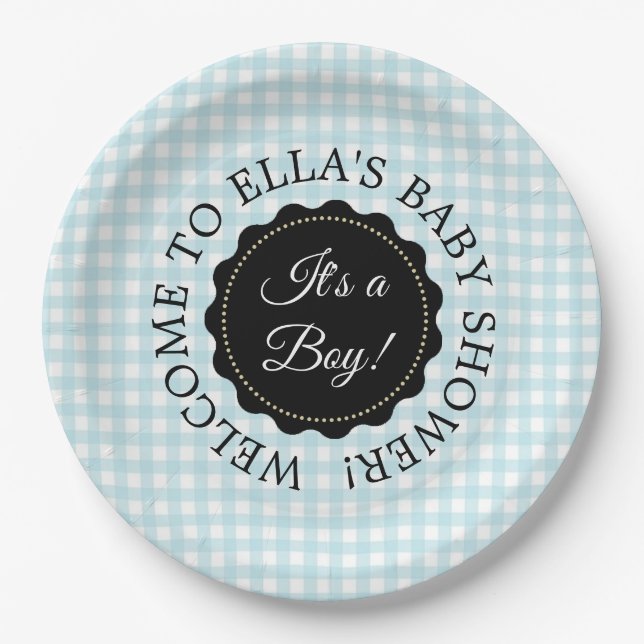 Personalisiert Baby Dusche Blue Zickzack Paper Tel Pappteller (Vorderseite)