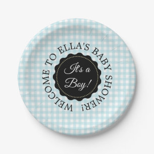 Personalisiert Baby Dusche Blue Zickzack Paper Tel Pappteller