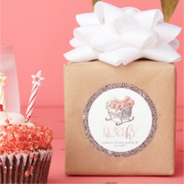 Personalisiert Baby Dusche Glitzer Baby Basket Runder Aufkleber