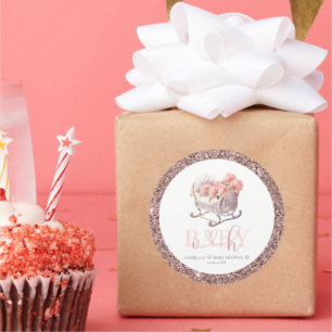 Personalisiert Baby Dusche Glitzer Baby Basket Runder Aufkleber