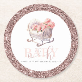Personalisiert Baby Dusche Glitzer Baby Basket Runder Pappuntersetzer