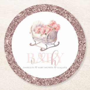 Personalisiert Baby Dusche Glitzer Baby Basket Runder Pappuntersetzer