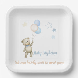 Personalisiert Baby Dusche Teller Teddy Bear Blue
