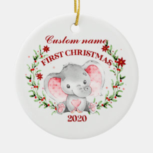 Personalisiert Baby Elephant 2020 erste Weihnachte Keramik Ornament