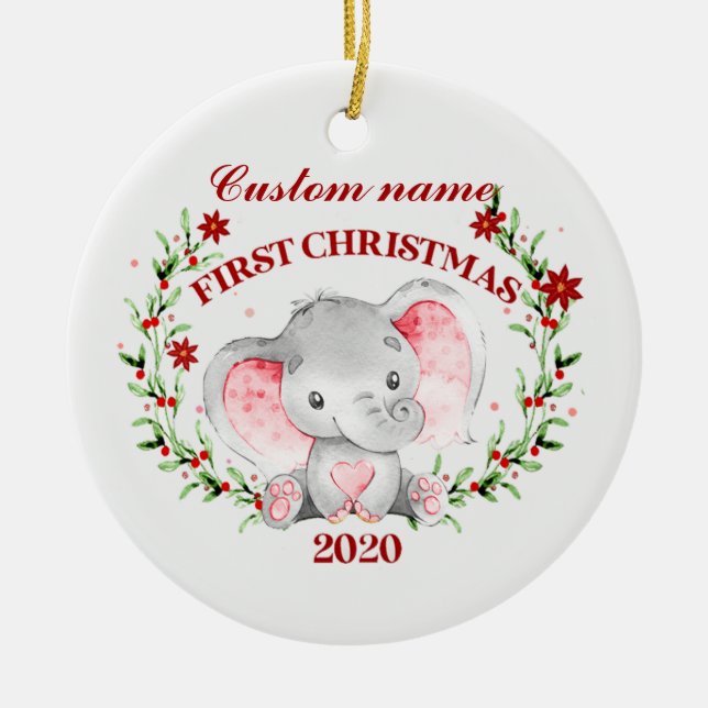 Personalisiert Baby Elephant 2020 erste Weihnachte Keramik Ornament (Vorne)