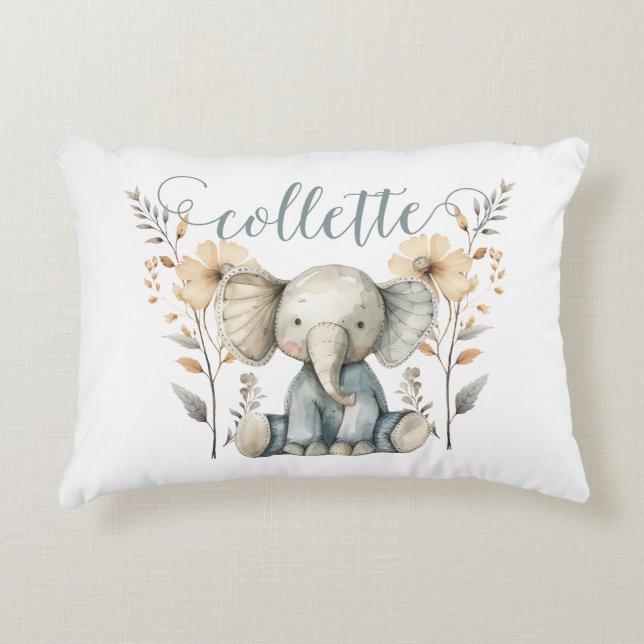 Personalisiert Baby Elephant Kinderzimmer Dekokissen (Vorderseite)