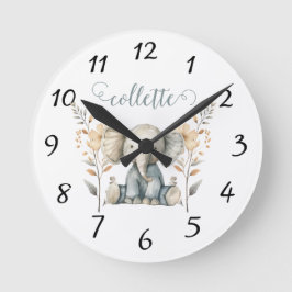 Personalisiert Baby Elephant Kinderzimmer Runde Wanduhr