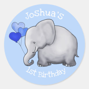 Personalisiert Baby Elephants 1. Geburtstag Party Runder Aufkleber